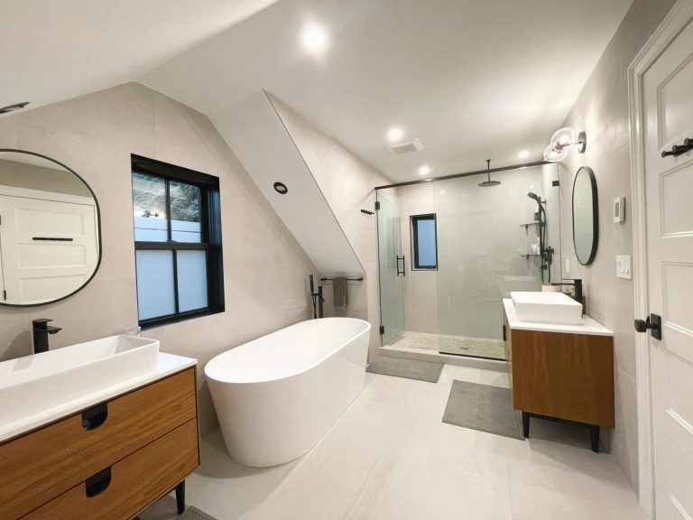 Grey and Walnut Master Bathroom